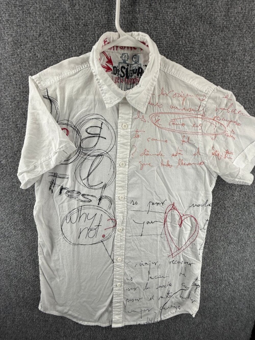 Desigual Aop Black White Short Sleeve Graphic Print Point Cotton Small Men Shirt